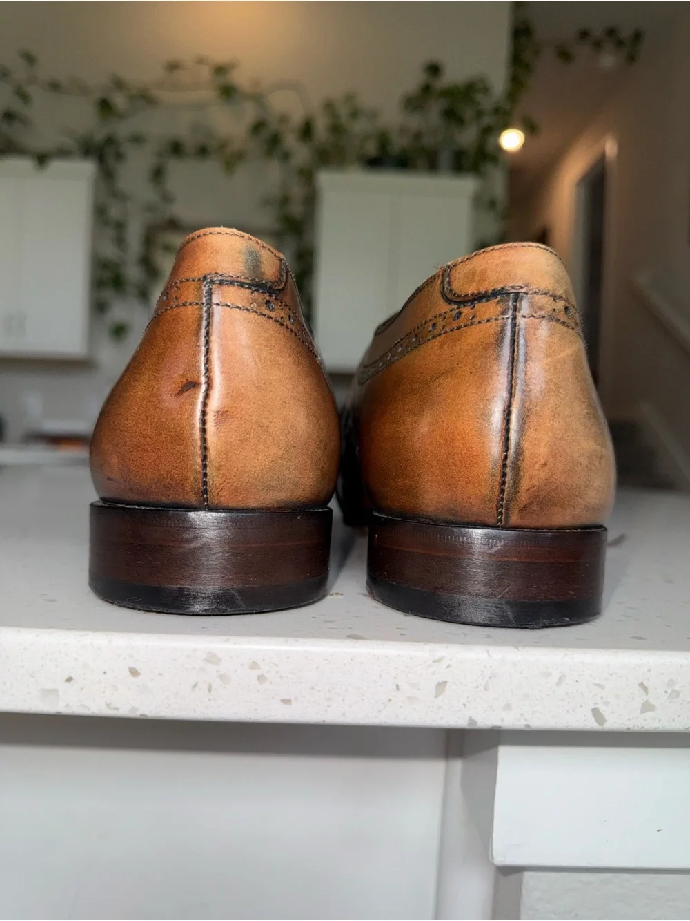 Canali Brown Burnished Leather Cap-Toe Derby Oxfords
